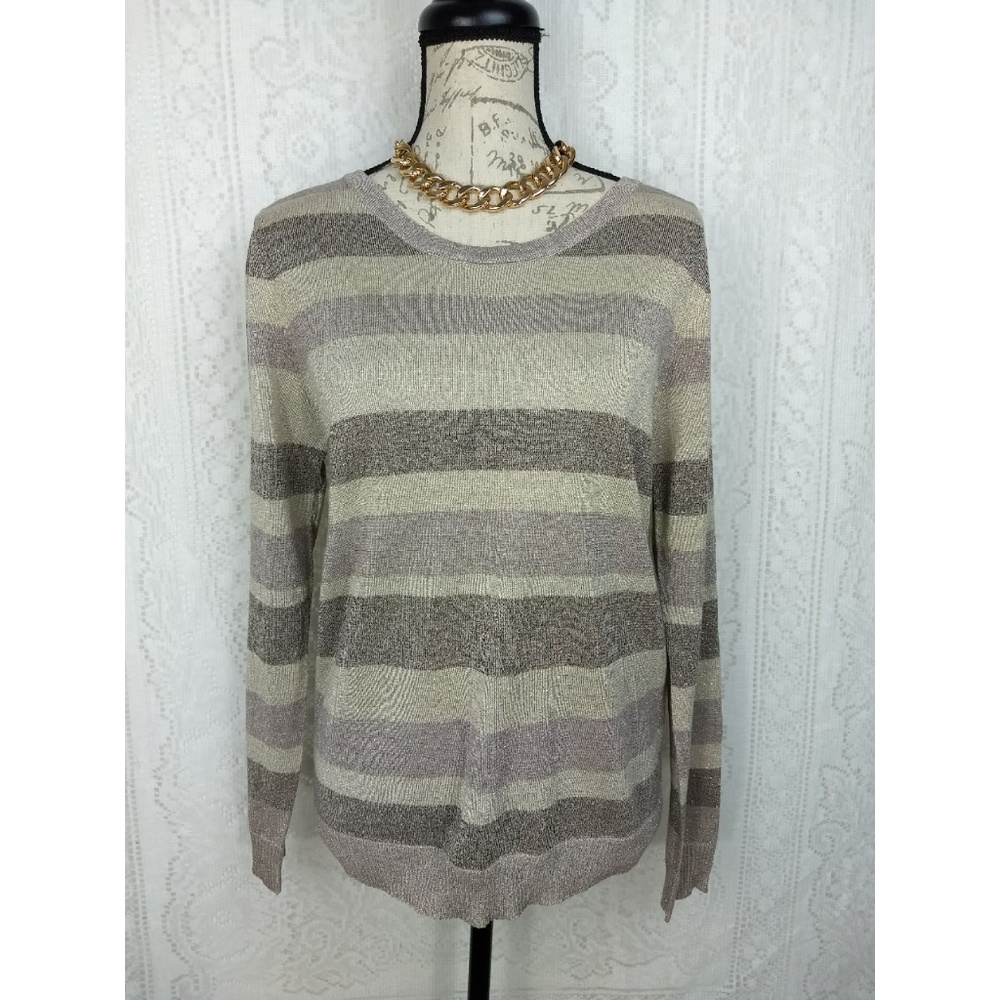 Simply Styled Gold Tan Striped Sweater Size M
